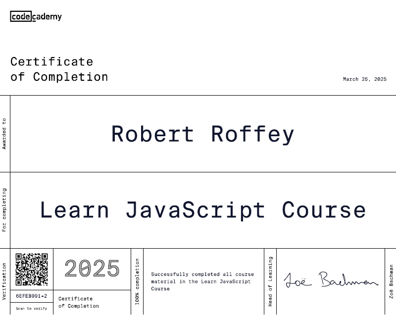 Learn Javascript Certificate